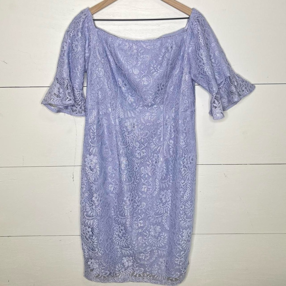 Nanette Lepore • 3/4 Off the Shoulder Ruffle Sleeve Lace Iris Bloom Dress 12